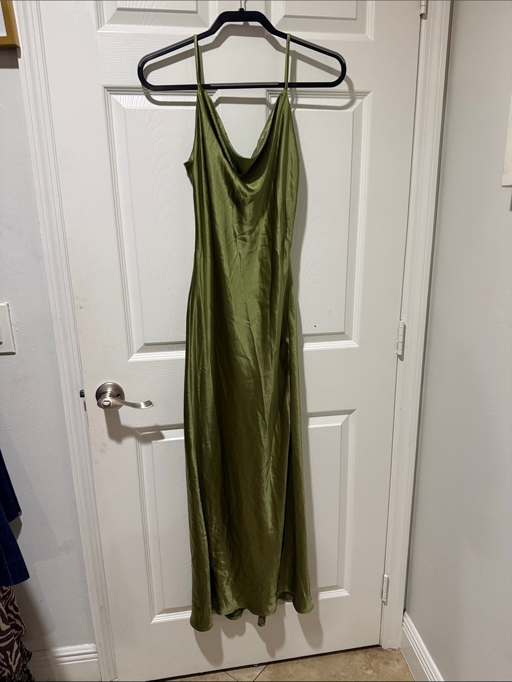 Olive Green Cowl-Neck Maxi Slip Dress